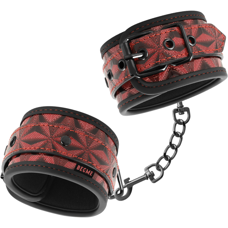 Esposas para tobillos BEGME Red Edition de cuero vegano con forro de neopreno