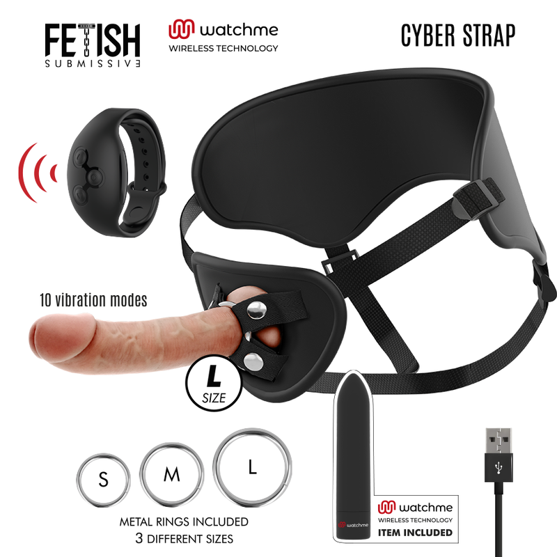 FETISH SUBMISSIVE Cyber Strap Set de arnés con consolador y vibrador bala