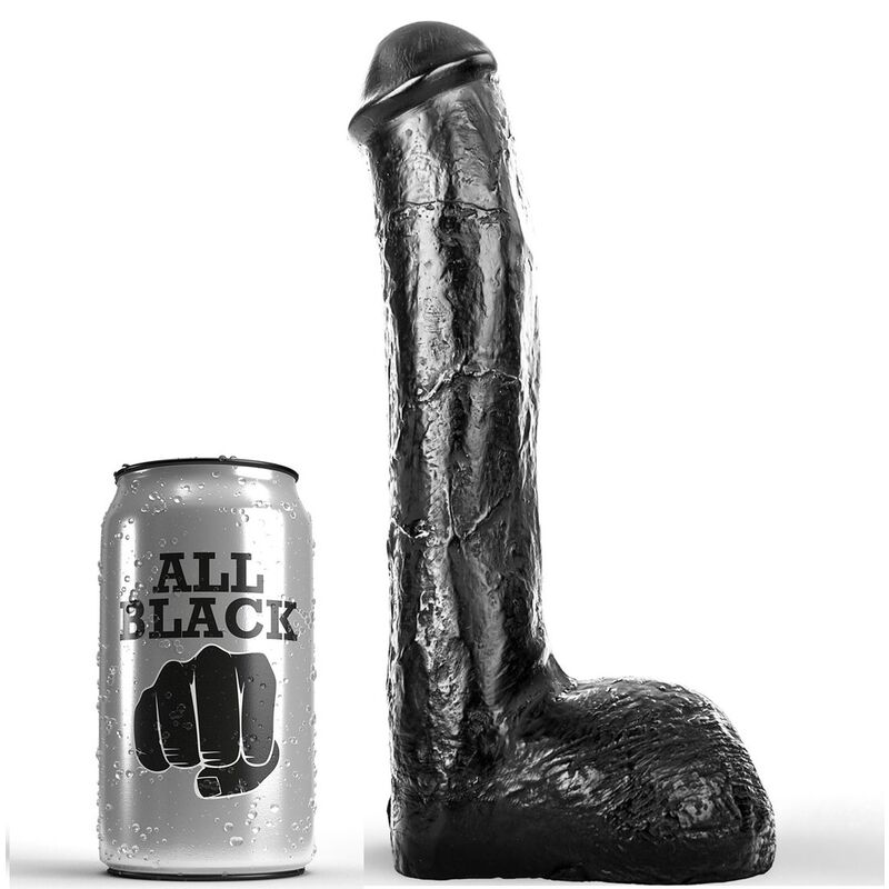 Dildo realista ALL BLACK con textura ondulada, 23 cm