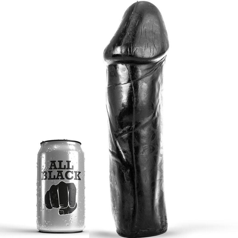 Dildo ALL BLACK sin testículos, 28 cm