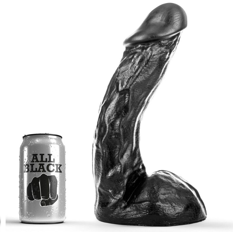 Dildo ALL BLACK, ligeramente curvado, 28 cm