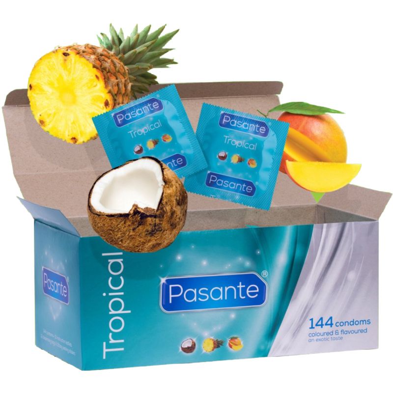 Preservativos con sabor Pasante Tropical, 144 unidades