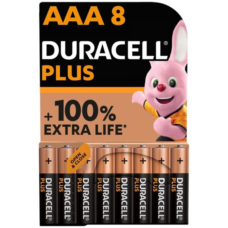 Pilas AAA alcalinas DURACELL LR03 de larga duración, paquete de 8 para el hogar