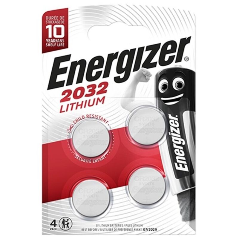 Pilas botón CR2032 de 3 V, pack de 4, larga duración para relojes y dispositivos ENERGIZER