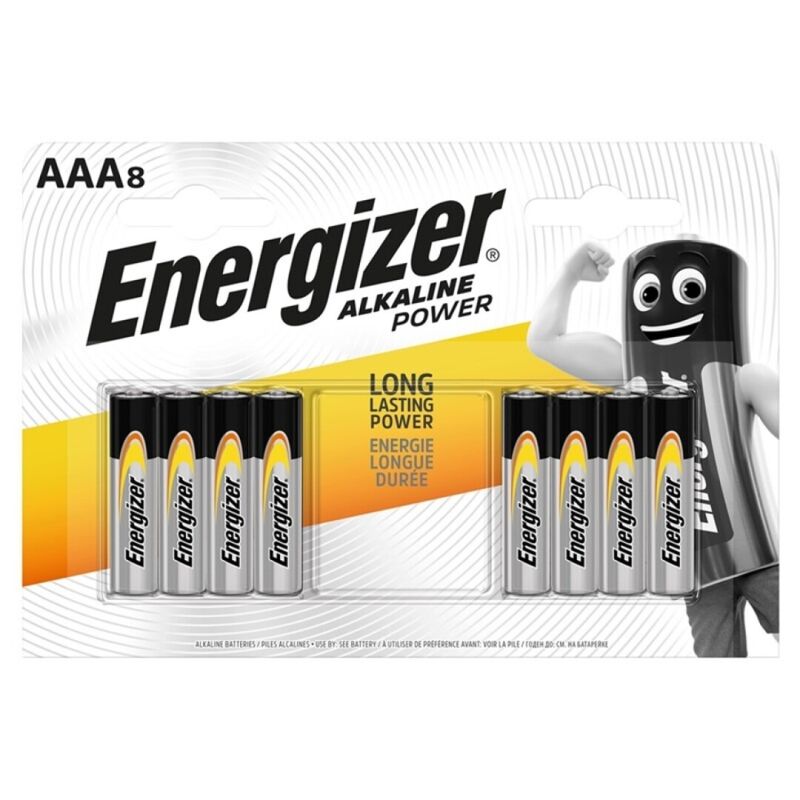 Pilas alcalinas AAA Energizer, pack de 8, duraderas para el día a día y tus dispositivos