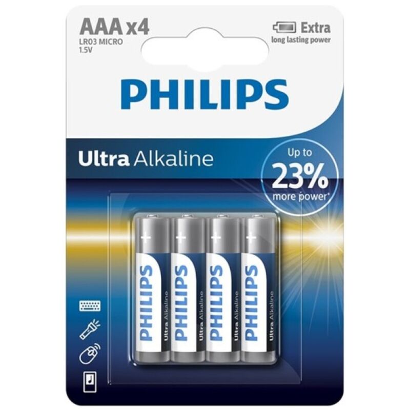 Pilas alcalinas AAA de alto rendimiento, paquete de 4, para mandos a distancia PHILIPS