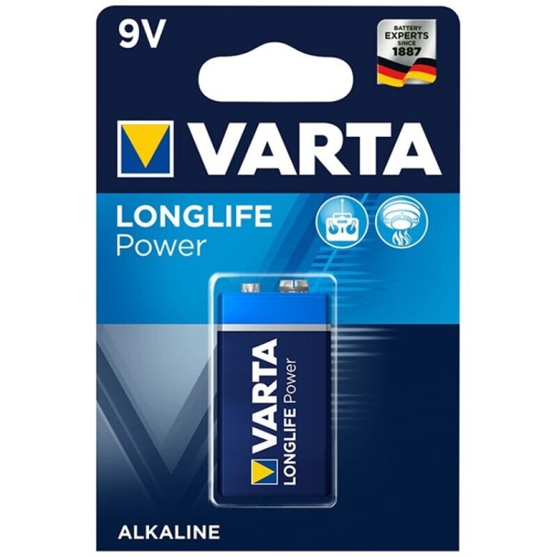 Pila alcalina de 9 V de larga duración para detectores de humo y equipos de medición VARTA