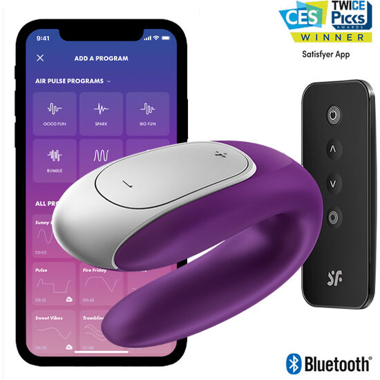 Satisfyer Double Fun vibrador para parejas con mando a distancia, morado