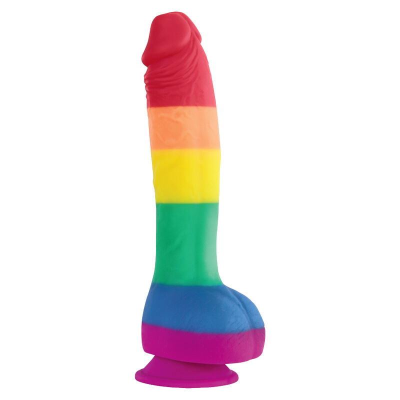 Dildo PRIDE arcoíris con ventosa, 19 cm