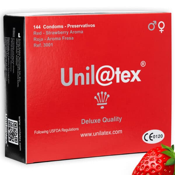 Preservativos Unilatex con sabor a fresa, rojos, 144 unidades