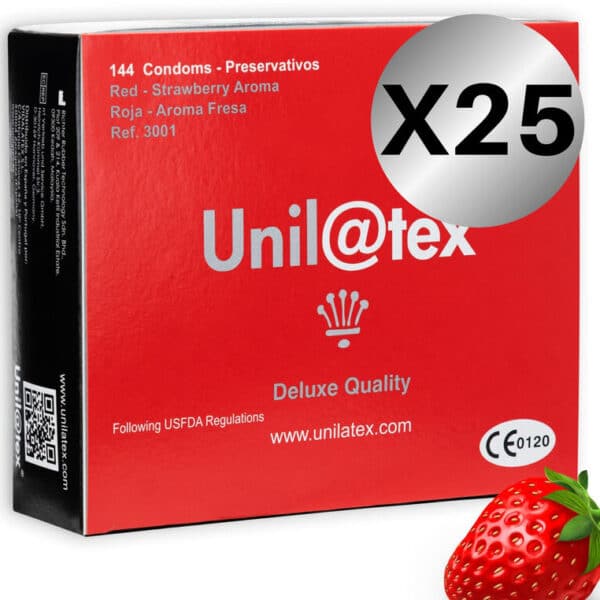 Preservativos rojos de fresa en formato ahorro para disfrutar con intensidad UNILATEX