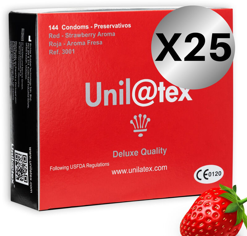 Preservativos rojos de fresa en formato ahorro para disfrutar con intensidad UNILATEX