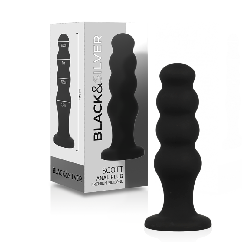 Plug anal de silicona con bolas texturizadas para una dilatación progresiva y suave BLACKSILVER