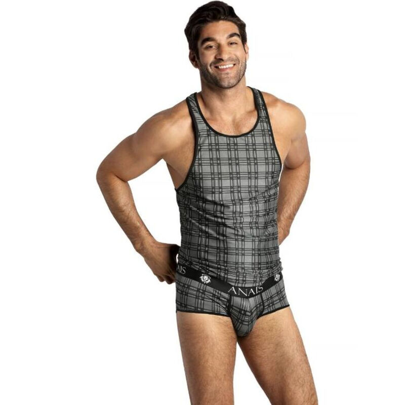 Camiseta de tirantes para hombre de microfibra suave, ajustada y de cuadros ANAIS