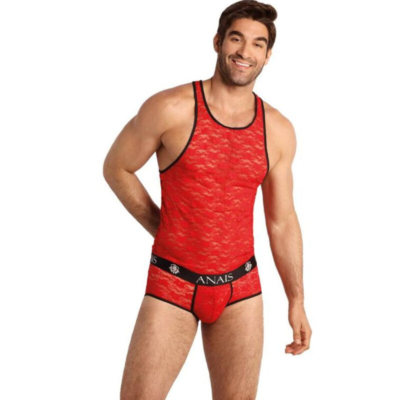 Top rojo de encaje para hombre, ajuste perfecto y ligero elástico ANAIS