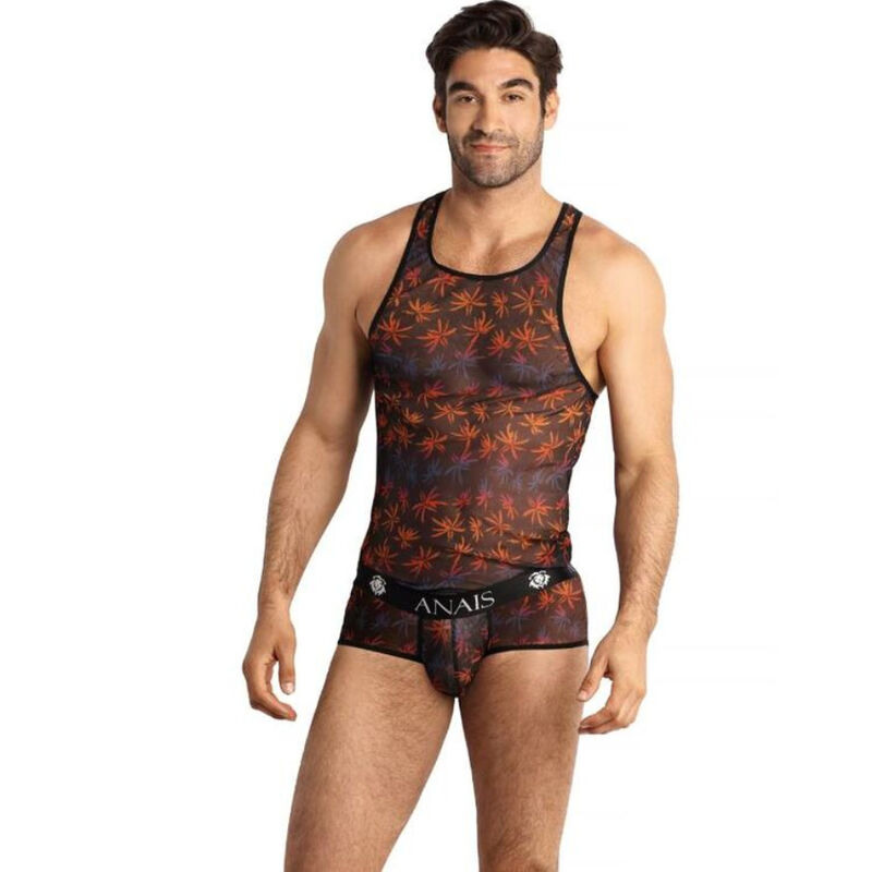 Top de tul para hombre con estampado de palmeras de colores, elástico y transpirable ANAIS