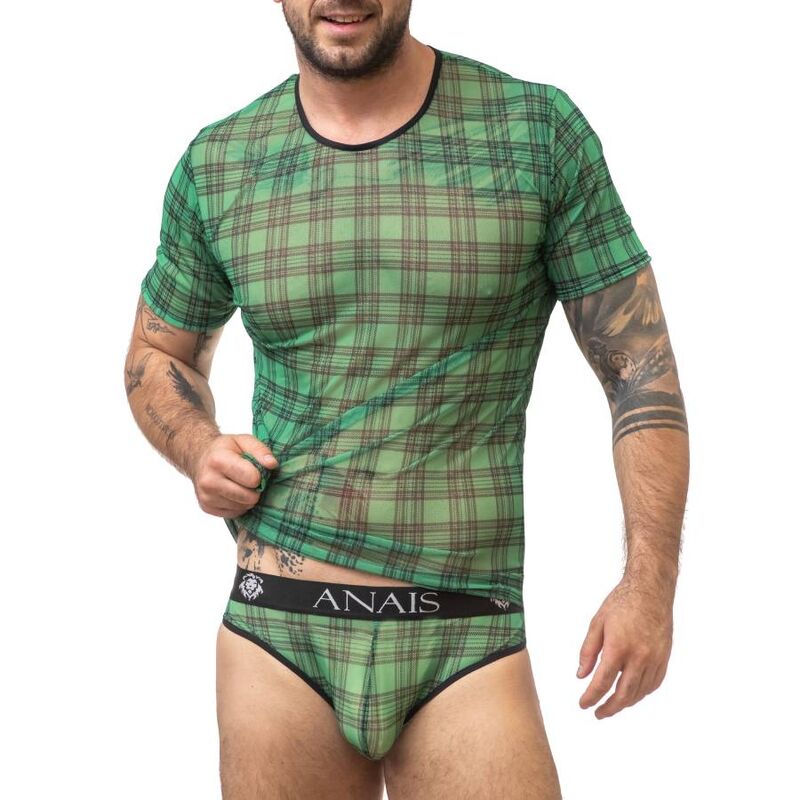 Camiseta elástica para hombre verde y negra de cuadros con cinturilla cómoda | ANAIS MEN