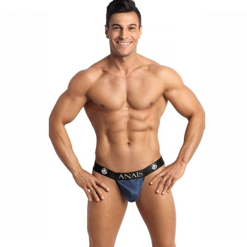 Suspensorio jockstrap de malla con franjas de satén, ajuste perfecto, azul marino ANAIS