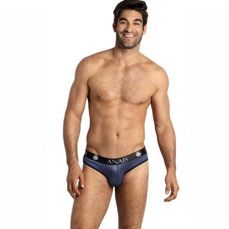 Slip sexy para hombre de malla con rayas de satén azul marino, talla L ANAIS