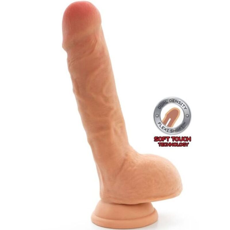 GET REAL Dildo de doble densidad con testículos, 25,5 cm