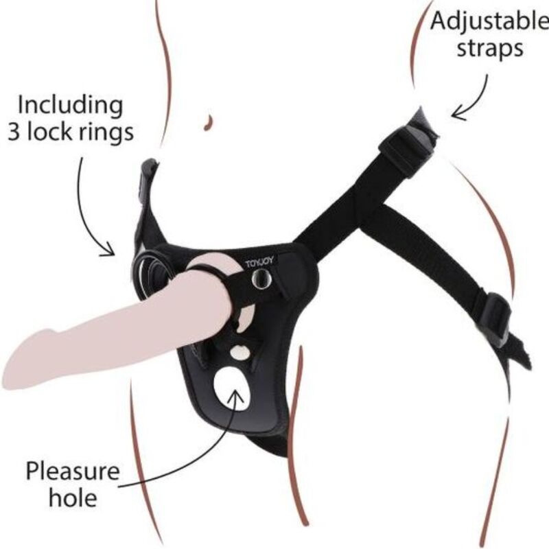 Arnés Strap On GET REAL negro con 3 anillas de silicona