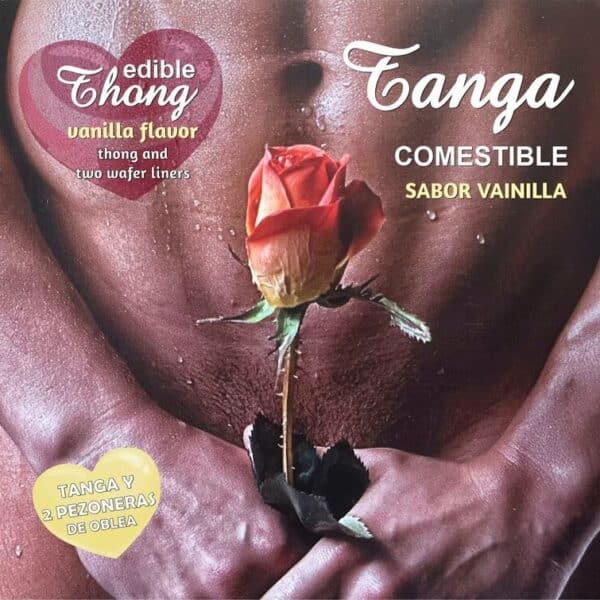 Tanga comestible para hombre HOTFLOWERS con 2 cubrepezones y sabor a vainilla