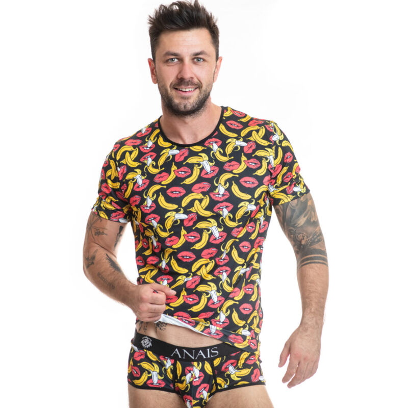 Camiseta ajustada para hombre con estampado de plátanos, tejido elástico de Lycra y cómoda ANAIS