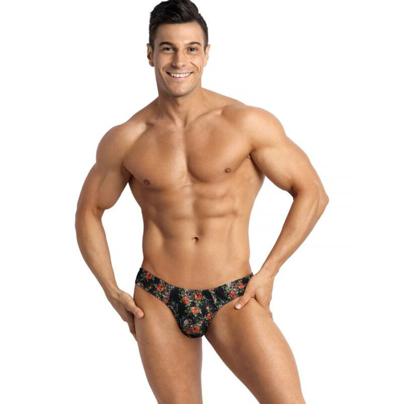 Tanga cómoda para hombre de modal con rosas y calaveras, cintura fina ANAIS