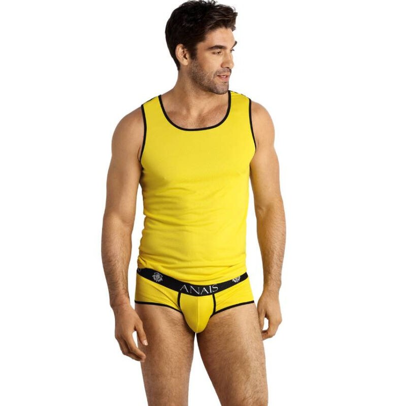 Top amarillo elástico y entallado, sin mangas, con tacto suave ANAIS MEN