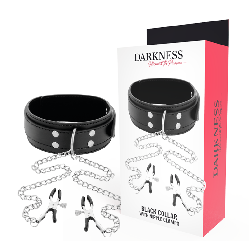 Collar BDSM DARKNESS con pinzas para pezones, negro