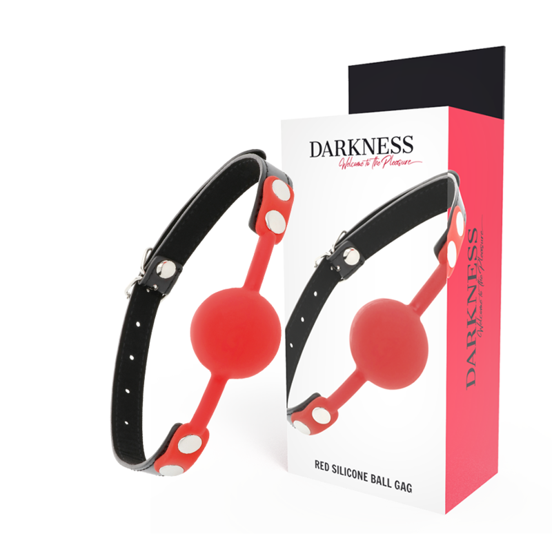 Mordaza de bola DARKNESS BONDAGE de silicona roja con correas de cuero