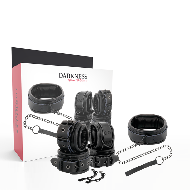 DARKNESS esposas con collar de cuero y correa