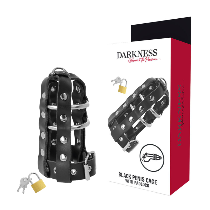 Jaula para pene DARKNESS de cuero vegano con candado