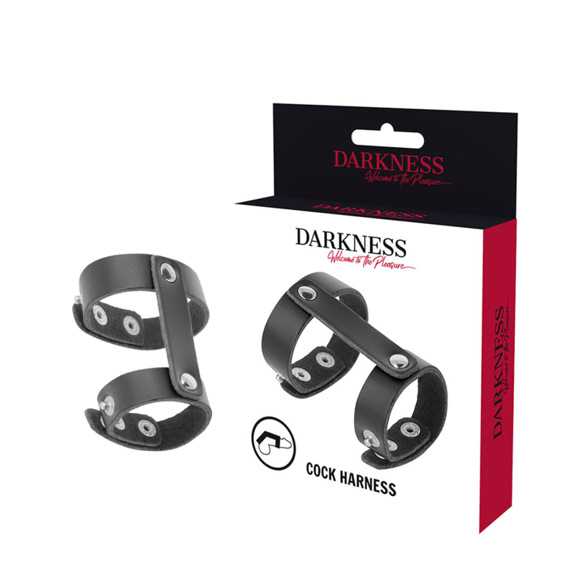Anillo ajustable para el pene y los testículos DARKNESS de cuero sintético