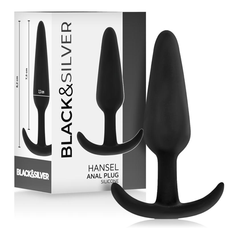 Plug anal de silicona con asa para una inserción suave y entrenamiento anal BLACKSILVER