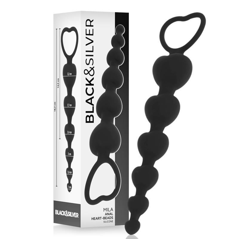 Cadena anal de silicona con mango en forma de corazón para un entrenamiento anal suave BLACKSILVER