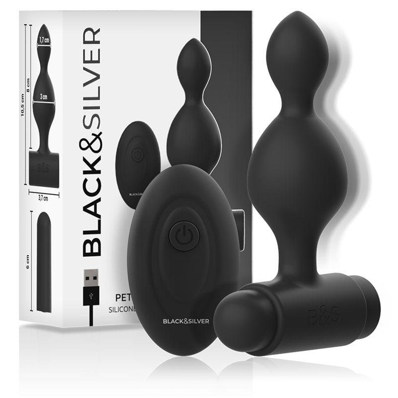 Vibrador anal de silicona con mando a distancia y 10 programas BLACKSILVER