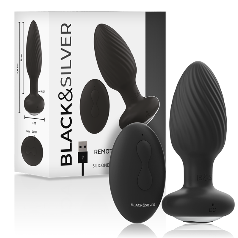 Vibrador anal giratorio con cuentas y mando a distancia de silicona BLACKSILVER