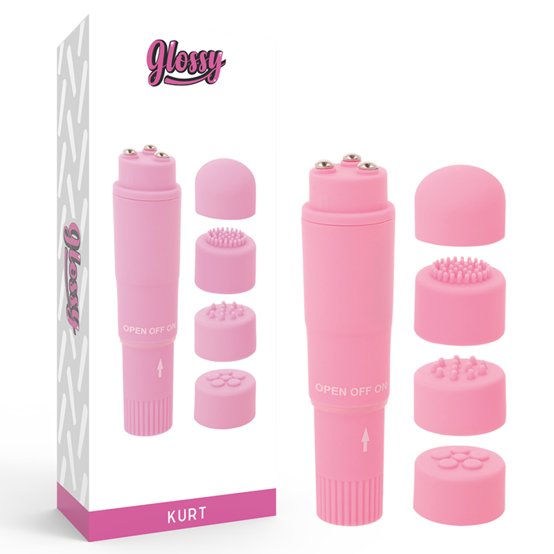GLOSSY Kurt Pocket Massager rosa con 4 cabezales