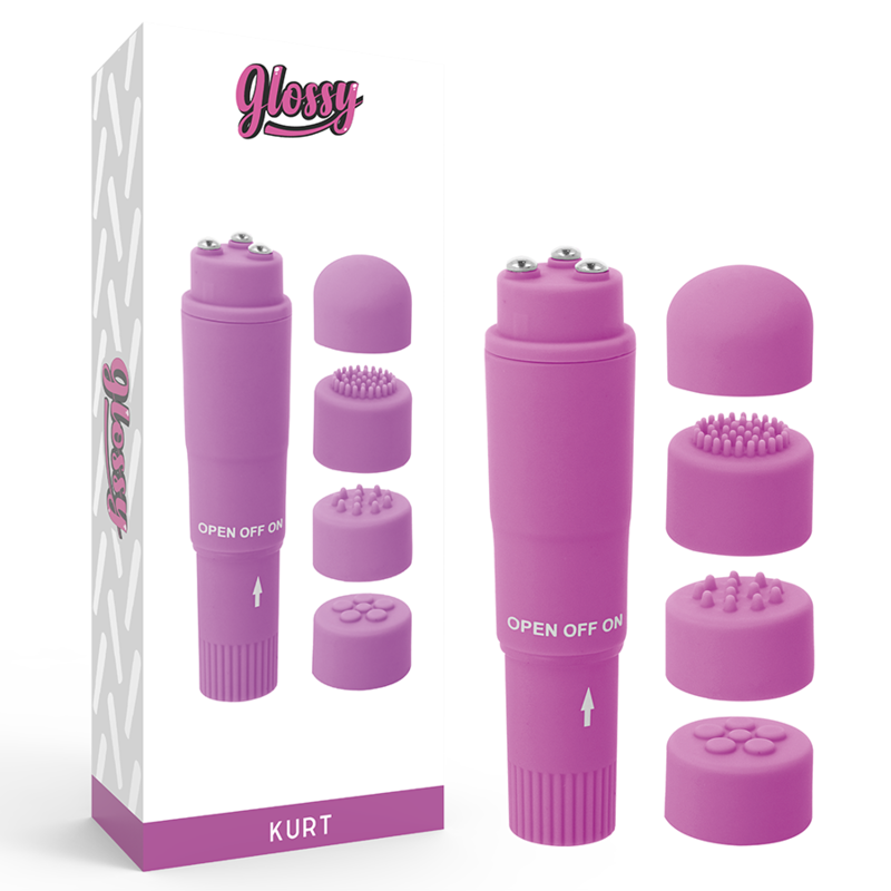 Minivibrador GLOSSY Kurt lila con cuatro accesorios
