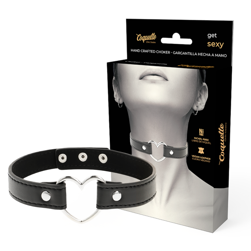 Collar BDSM Coquette Chic Desire de cuero vegano con detalle de corazón
