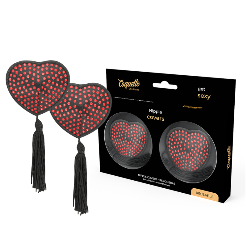 Cubrepezones Coquette Chic Desire con forma de corazón en negro y rojo