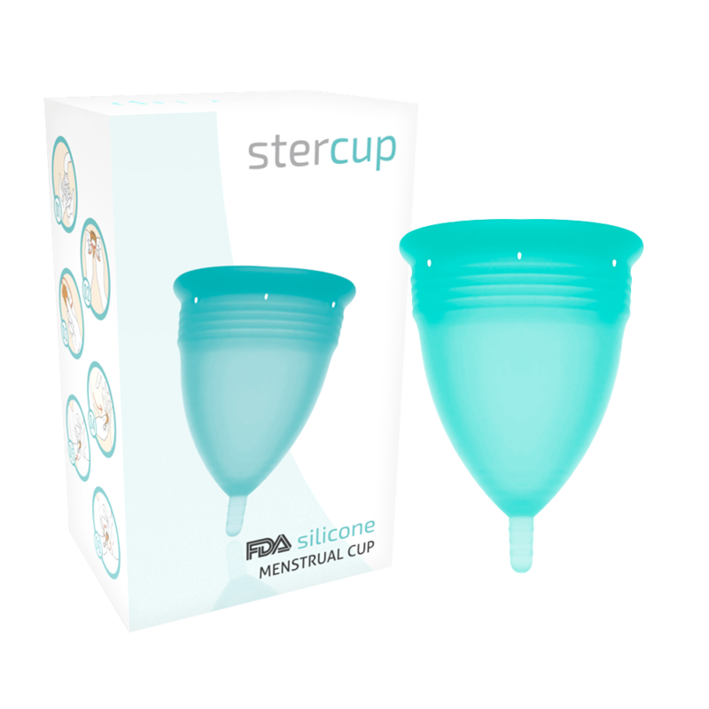 Copa menstrual STERCUP en color aguamarina, talla L