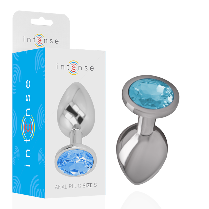 Plug anal INTENSE de metal con piedra decorativa azul, talla S