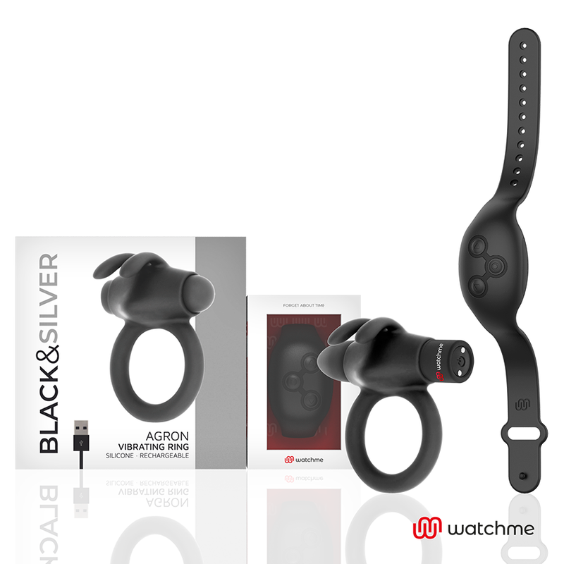 Anillo vibrador para el pene de silicona médica con reloj Watchme BLACKSILVER