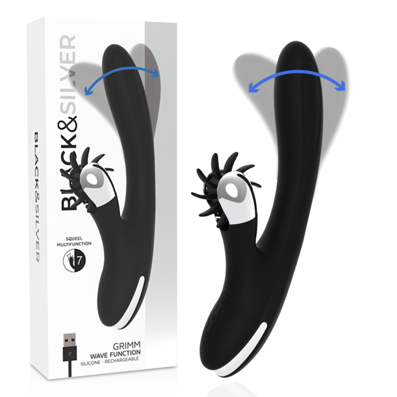 Vibrador rabbit para el punto G con función Wave y silicona supersuave BLACKSILVER