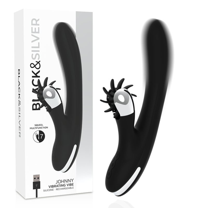 Vibrador Rabbit y de punto G con vibración potente, 24 cm BLACKSILVER