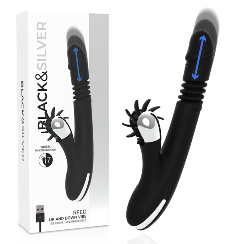 Vibrador Rabbit con movimiento de vaivén y 7 modos para el punto G BLACKSILVER