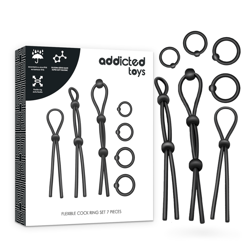 ADDICTED TOYS Set de anillos para el pene sin vibración, 7 anillos de silicona