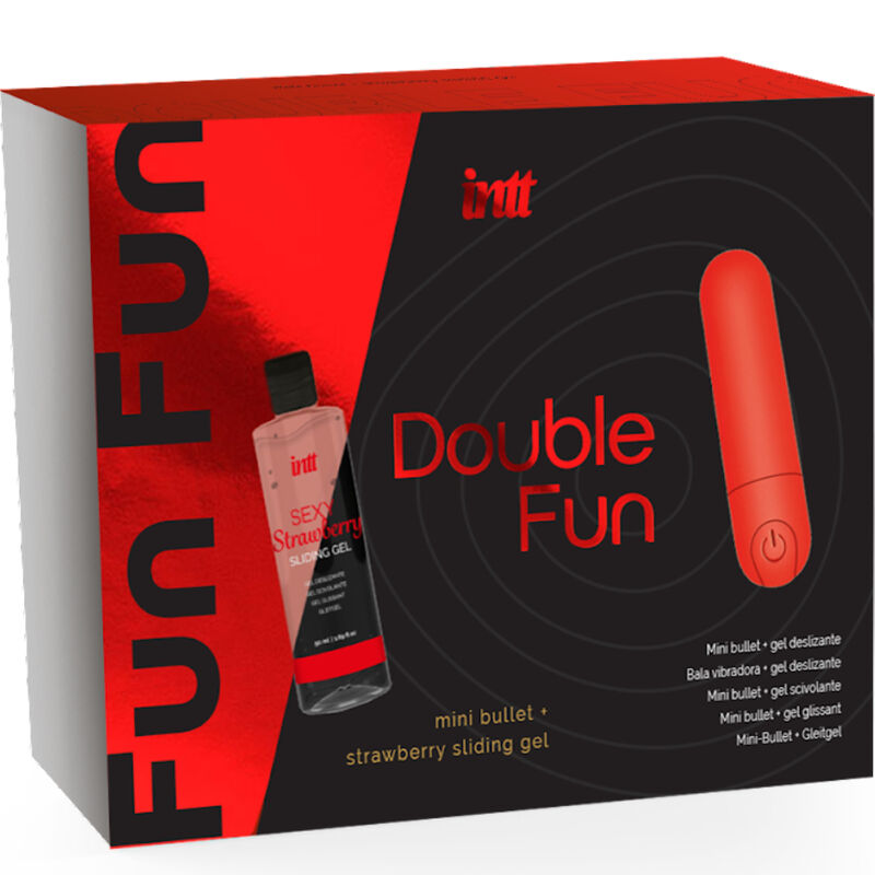 Set de regalo de masaje INTT Double Fun con vibrador bullet y gel de fresa